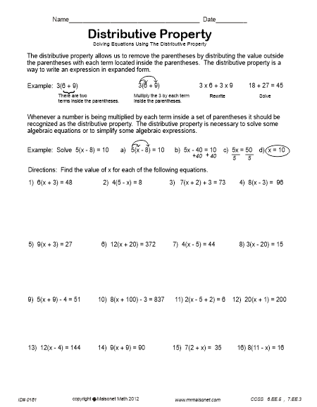 Variables Distributive Property Problems Example Solving Equations Using The Distributive Property